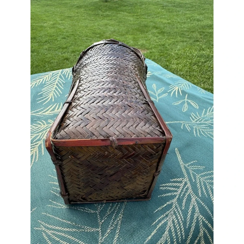 Japanese Ikebana Vase Large Bamboo Basket Showa Tall Woven Flower VTG